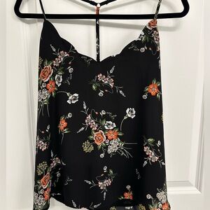 Black Flowered Scalloped Neck Tank Top Size XL